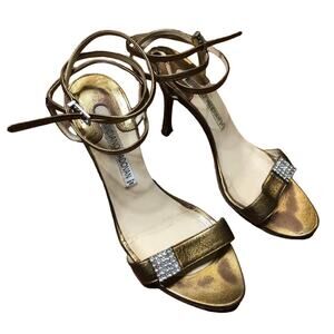 Luciano Padovan Gold Wrap Heels w Sparkle Women's Sz 37.5